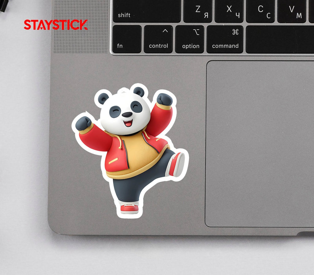 Happy Panda Bear with Red Jacket Sticker Premium Vinyl Sticker
