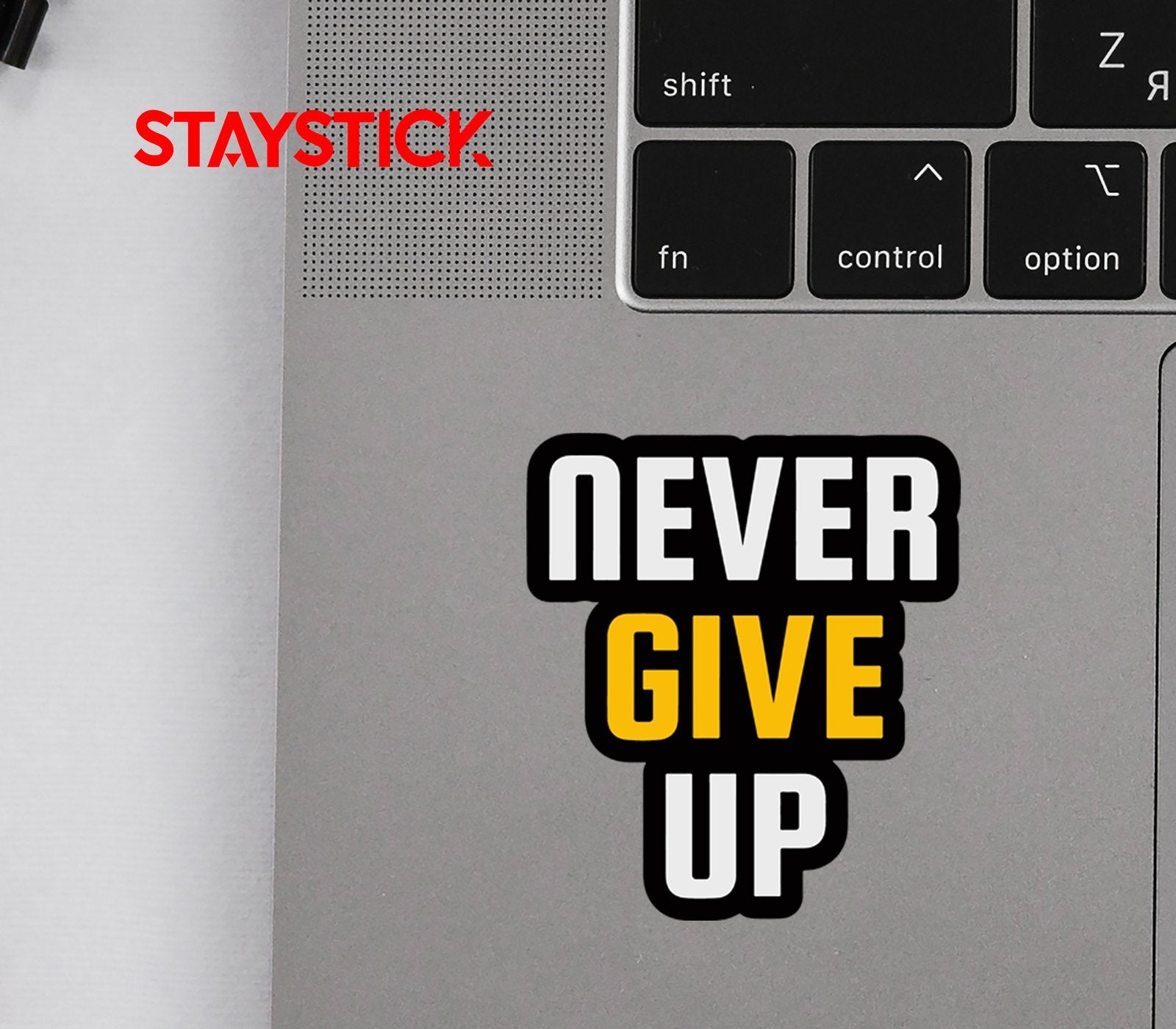 NEVER GIVE UP STICKER Metalized Sticker