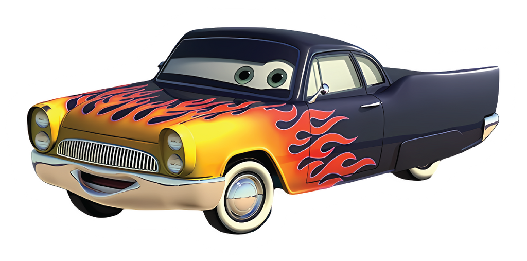Cartoon Car with Flames Sticker Premium Vinyl Sticker