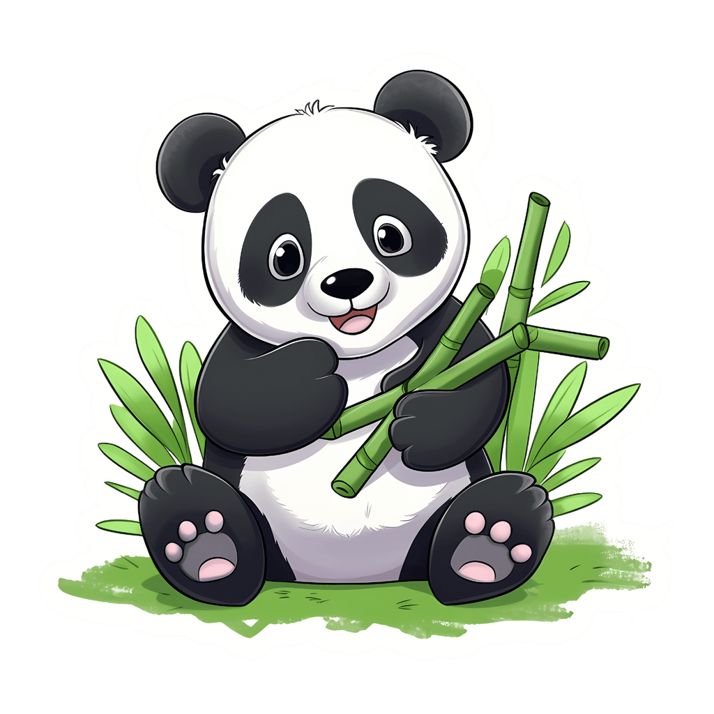 Cute Panda with Bamboo Sticker Premium Vinyl Sticker