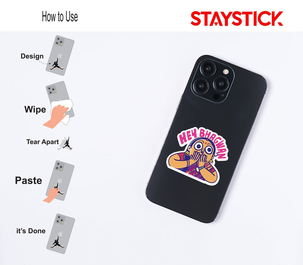 HEY BHAGWAN FUNNY STICKER Premium Vinyl Sticker