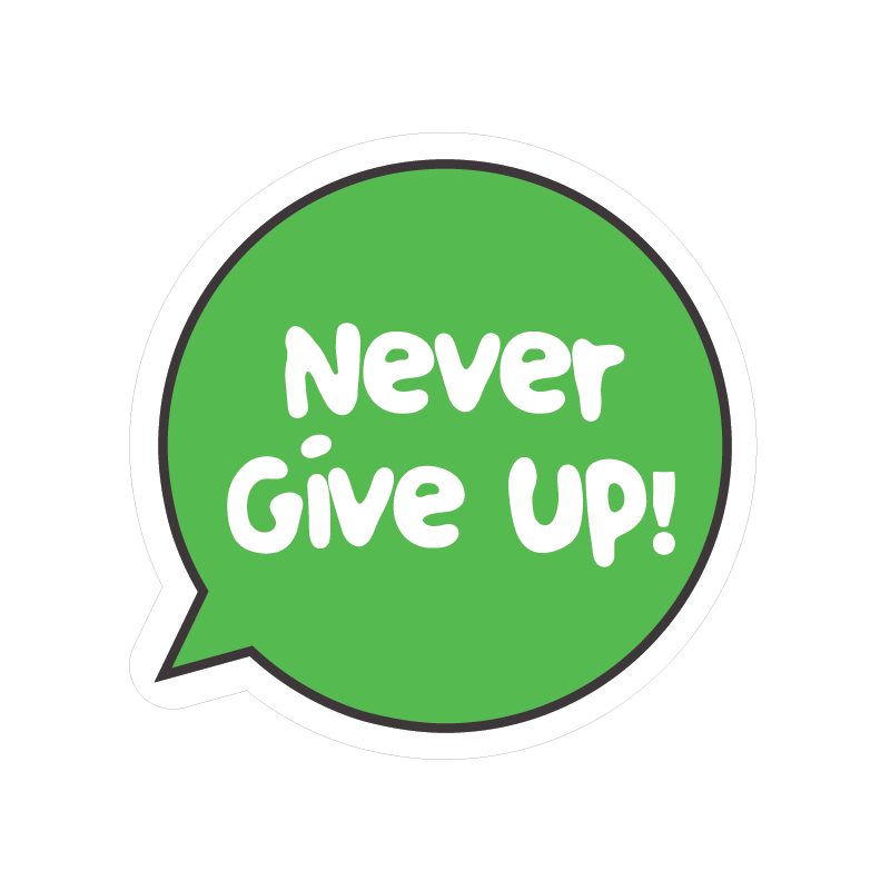 NEVER GIVE UP STICKER Metalized Sticker
