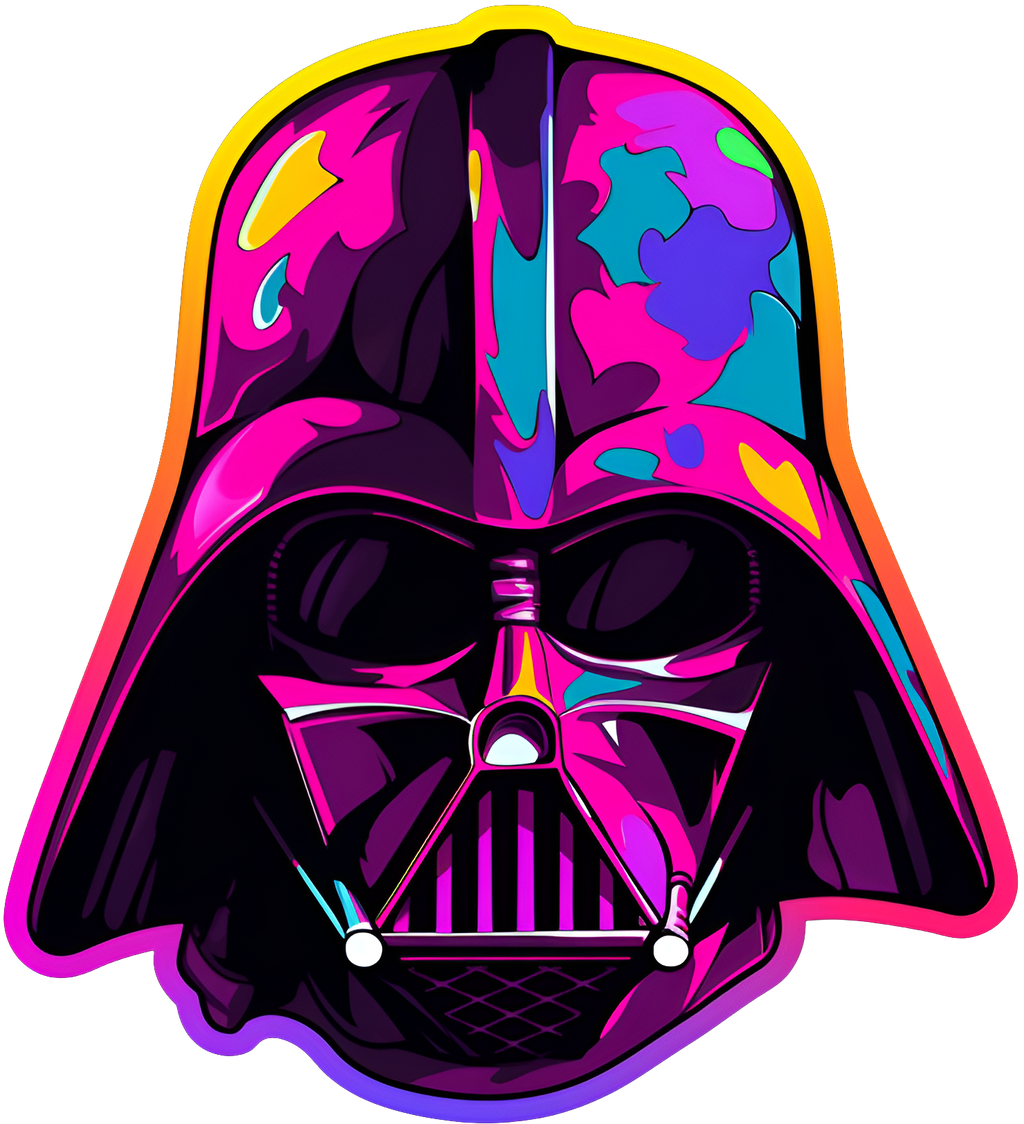 Colorful Darth Vader helmet design on a white background