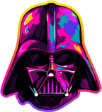 Colorful Darth Vader helmet design on a white background