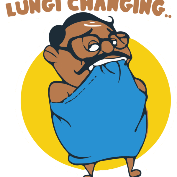 Lungi changing cartoon sticker