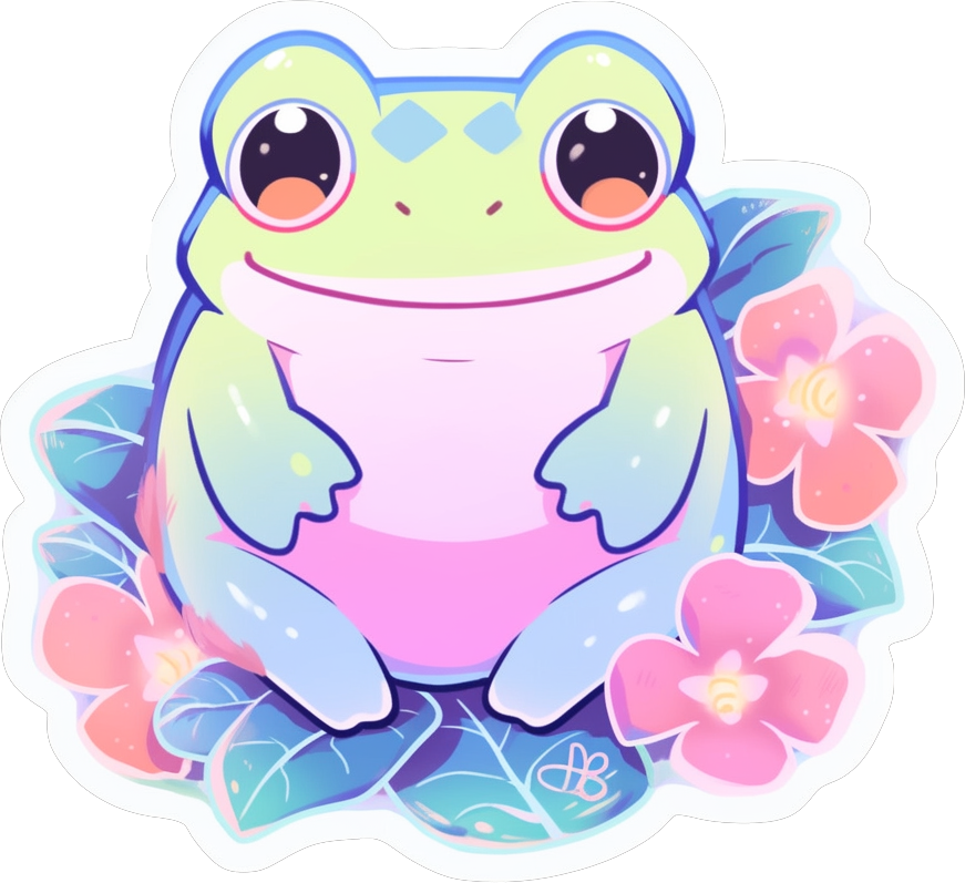 pastel-cute-frog-sitting-in-flowers-sticker CUTE FROG STICKER - Image 1