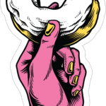 Pink Hand Holding Donut Sticker