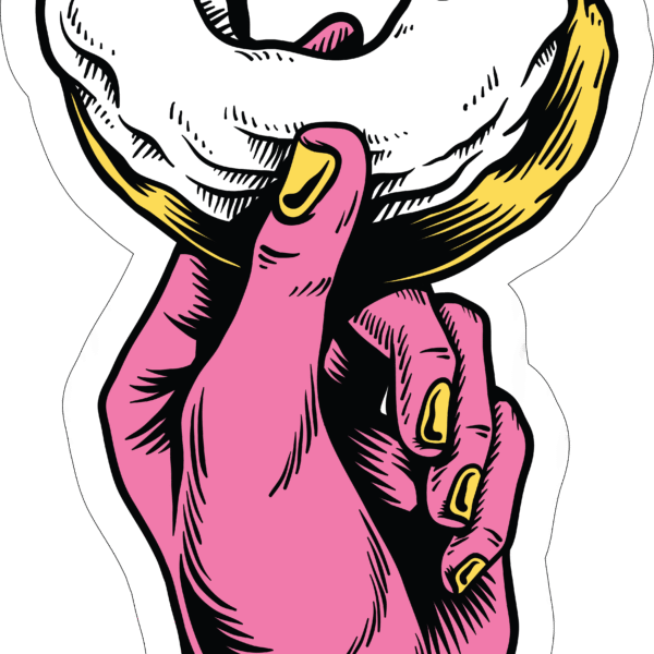 Pink Hand Holding Donut Sticker