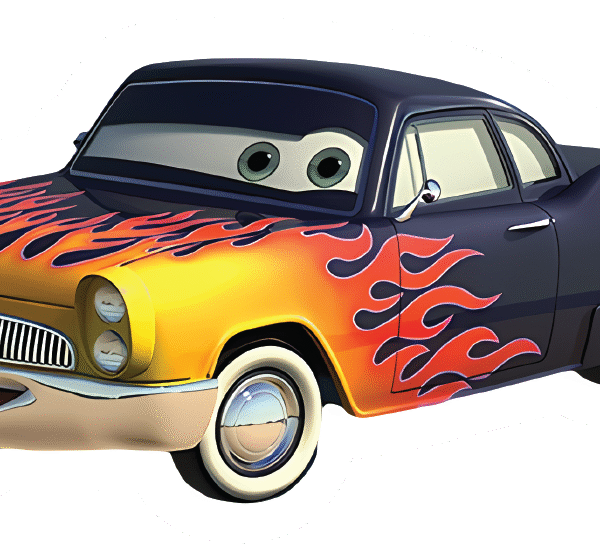Cartoon Car with Flames Sticker