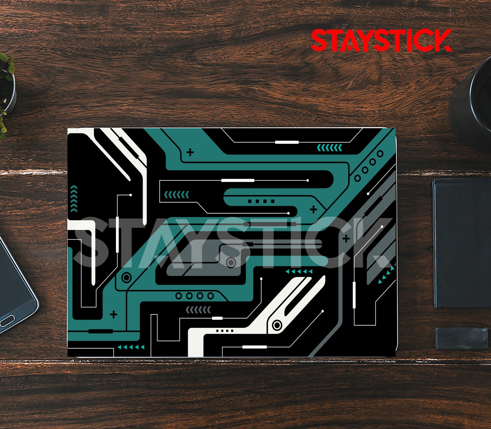 01(113) BLACK AND GREEN GRAPHICAL LAPTOP STICKER - Image 1